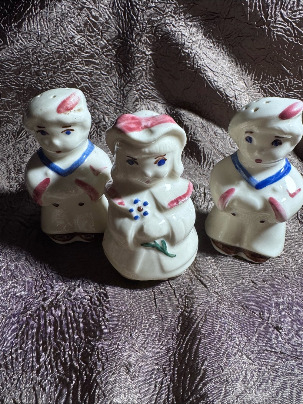 Vintage White Ceramic Boy & Girl Salt and Pepper Shakers Set